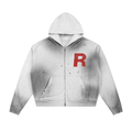 Sun Fade Frayed Raw Edge Fleece Zip Hoodie