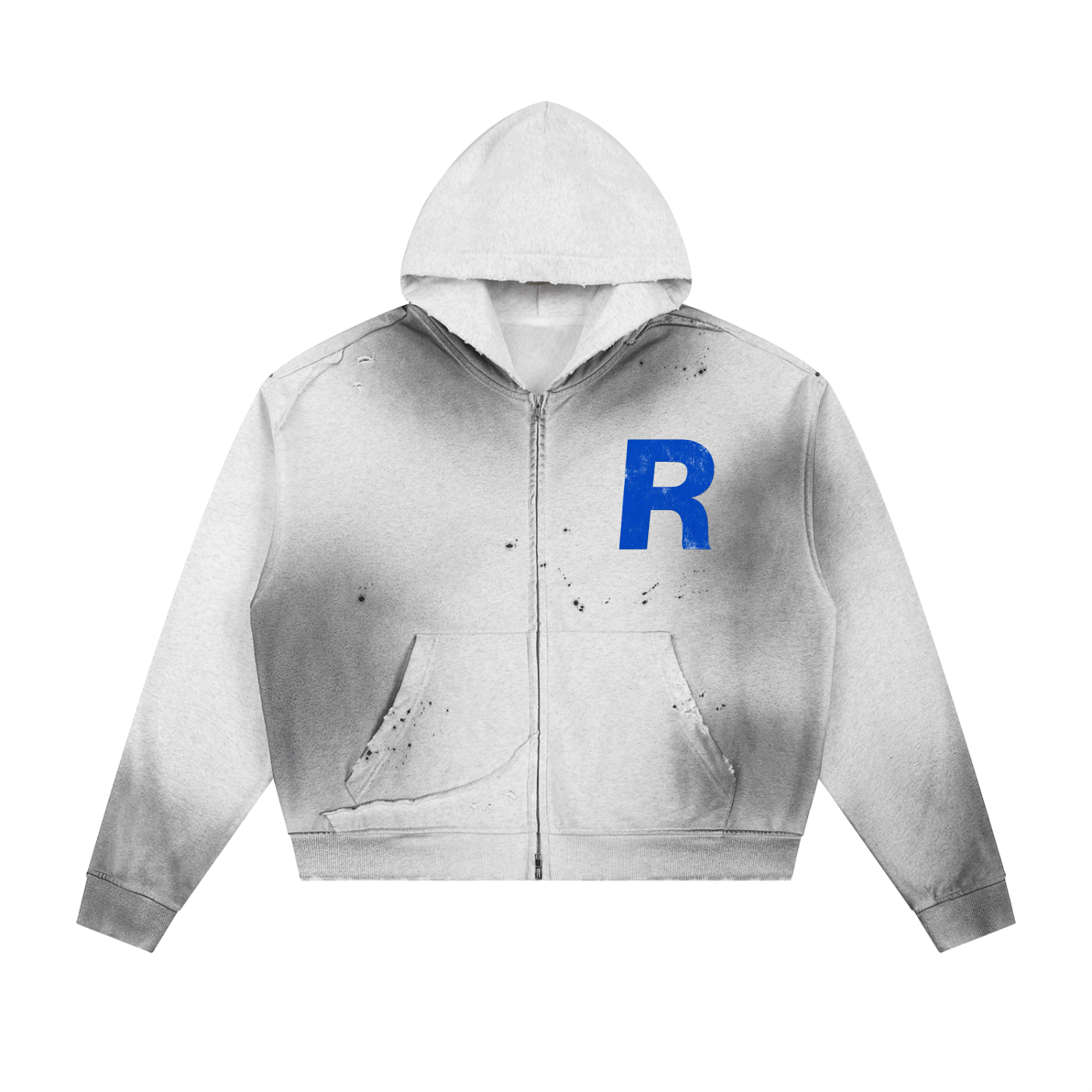 Sun Fade Frayed Raw Edge Fleece Zip Hoodie